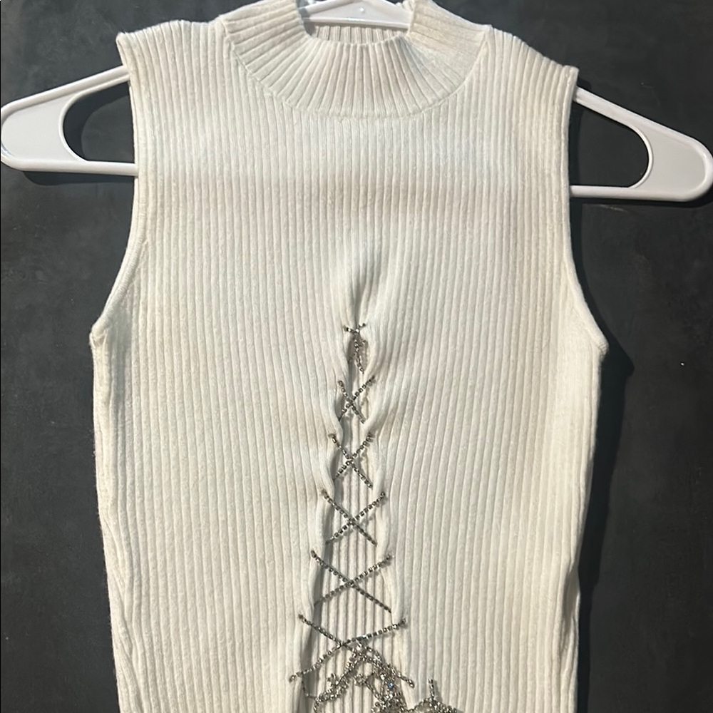 Lavish Cream Ribbed Sleeveless Tank Top